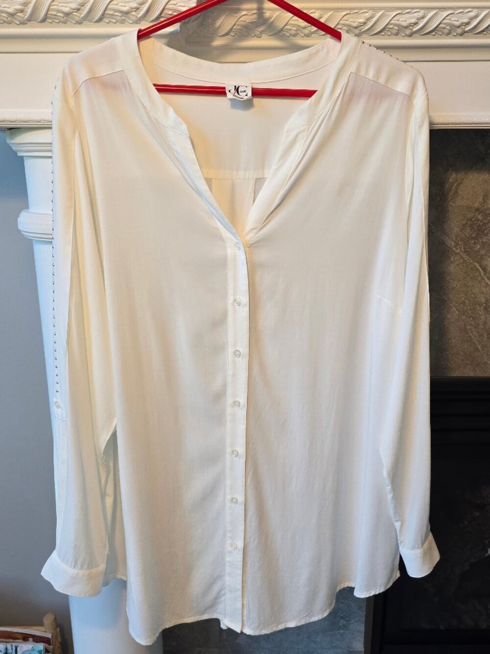 Penningtons d/C Jeans White V-Neck Blouse Button-Down Plus Size X / 1X